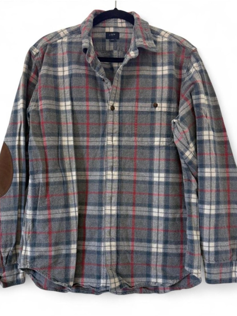 J.Crew Cotton Plaid Flannel w/ Faux Suede Elbow Patches